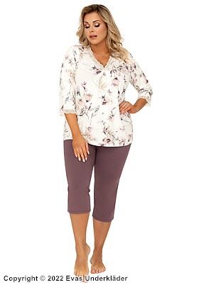 Undertøysett, kniplinger, ermer med 3/4-lengde, blomster, plus size